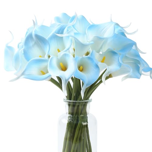 Image of SITUMEIZI 24 Pcs Light Blue Fake Flowers Artificial Calla Lily