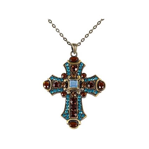 Alilang Ornate Antique Golden Tone Colorful Rhinestone Cross Pendant Necklace, S-Blue Cover