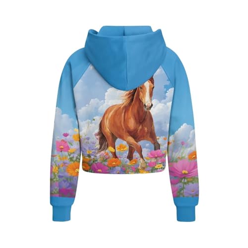 Girls Hoodies Graphic Sweatshirts for Kids Half Zipper Hooded Pullover Preppy Shirts with Pockets 5-142