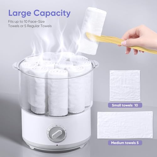 كاستويف جهاز تدفئة المناشف بالبخار مع مشبك منشفة من الخيزران، تسخين سريع في غضون 10 دقائق، سخان مناشف تجميل بسعة كبيرة للوجه والحلاق والمنتجعات الصحية والصالون والاستخدام المنزلي، ابيض