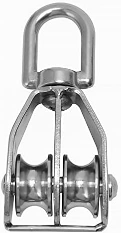 ExcInter Single Pulley M15 Steel Wheel Block Heavy Duty Pulley Roller Loading 304 Stainless Silver (Double Pulley M25)