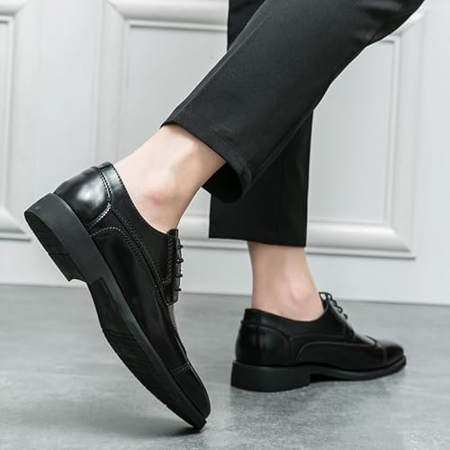Men's Leather Wing Tips Chunky Low Heel Oxfords Fashion Classic Pointed Toe Lace Up Low Top Dress Shoes Hand Stitched Business Formal Derby Shoes3