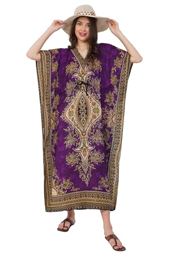 Divine threads -- Women's Kaftan Floral Print/Beach Cover Up/Plus Size V-Neck Loose Kimono Maxi Dress2
