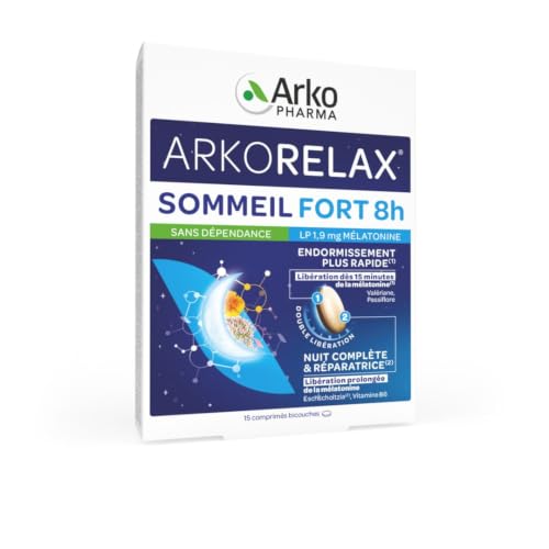 Arkopharma - Arkorelax Sommeil Fort 8 heures - Permet de retrouver un sommeil de qualité, sans dépendance - 15 comprimés