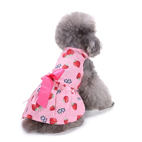 Angoily Sommerkleid Für Hunde Ärmellos Erdbeer Motiv Welpenrock Mit Schleife Atmungsaktive Haustierkleidung Alltag Urlaub Klein Bis Mittelgroß