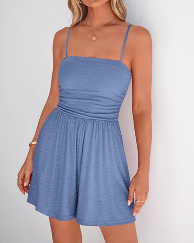 BTFBM Summer Rompers For Women 2026 Casual One Piece Spaghetti Strap Sleeveless Shorts Jumpsuit Beach Vacation Outfits(Dark Blue, XX-Large) — view 2
