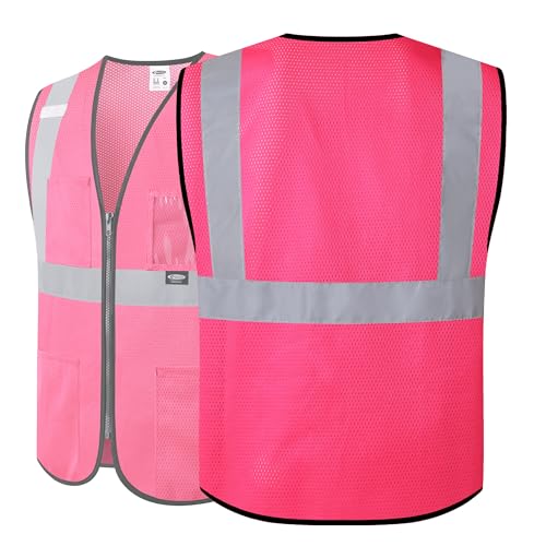 Image of JKSafety Safety Vest for men women Hi Vis Vest with Pockets and Zipper High Visibility Meet ANSI Standard(BX310