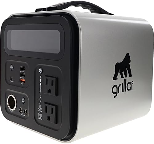 Grilla Grills Estación de energía con salida de 300 W, diseño ligero de 10 libras, 2 salidas de 120 V, 2 puertos de CC, pantalla LED retroiluminada,