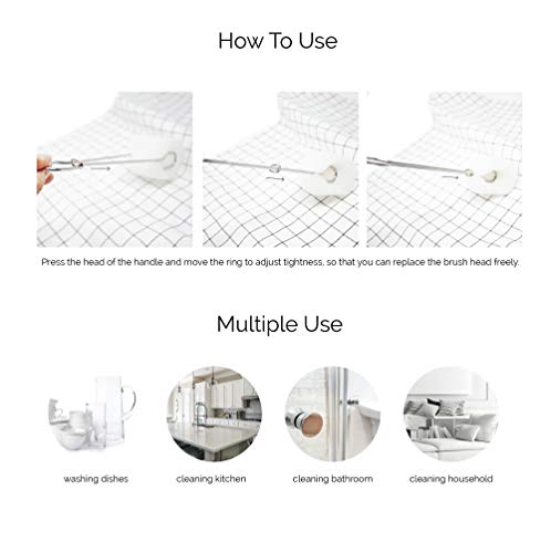 Simplycasa Bottle & Glass Cup Sponge Cleaner, Stainless Steel Handle With 2 Refill Black & White Sponges #TOP1