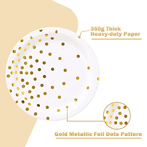 Simbago White And Gold Paper Plates - 100 Pieces Gold Dot Disposable Party Plates - Gold Party Supplies For Wedding Bridal Shower Baby Shower Holiday Parties #TOP1