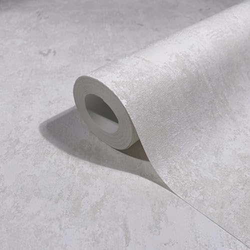 marburg Tapete Weiß Grau Betonoptik Uni Struktur Modern für Wohnzimmer Schlafzimmer Küche 10,05 x 0,53