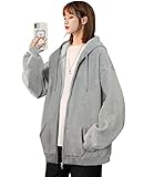 [EASTEMPO] パーカー レディース 長袖 秋冬 裏起毛 ジップアップ ゆったり 無地 おしゃれ 大きいサイズ (JP, アルファベット, XL, グレー)
