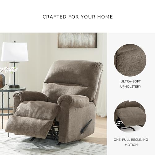 Image of Signature Design by Ashley Stonemeade Rocker Recliner Chair, Manual Pull Motion, Polyester Chenille Upholstery, Cozy Seating for Living Rooms, 33 W, Nutmeg Brown