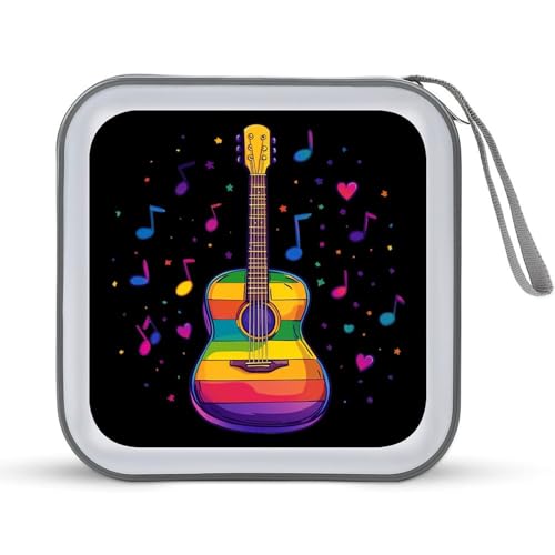 Guitar Colorful Musical Notes CD Case Plastic DVD Case Holder Wallet Disc Storage Organizer for Car Travel
