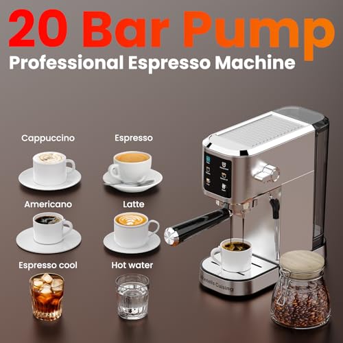 URintells Espressomaschine 20 bar, professionelle Kaffeemaschine mit Touch-Display mit Milchaufschäumer, Edelstahl Espressomaschine für kaltes Bier, Langkaffee,