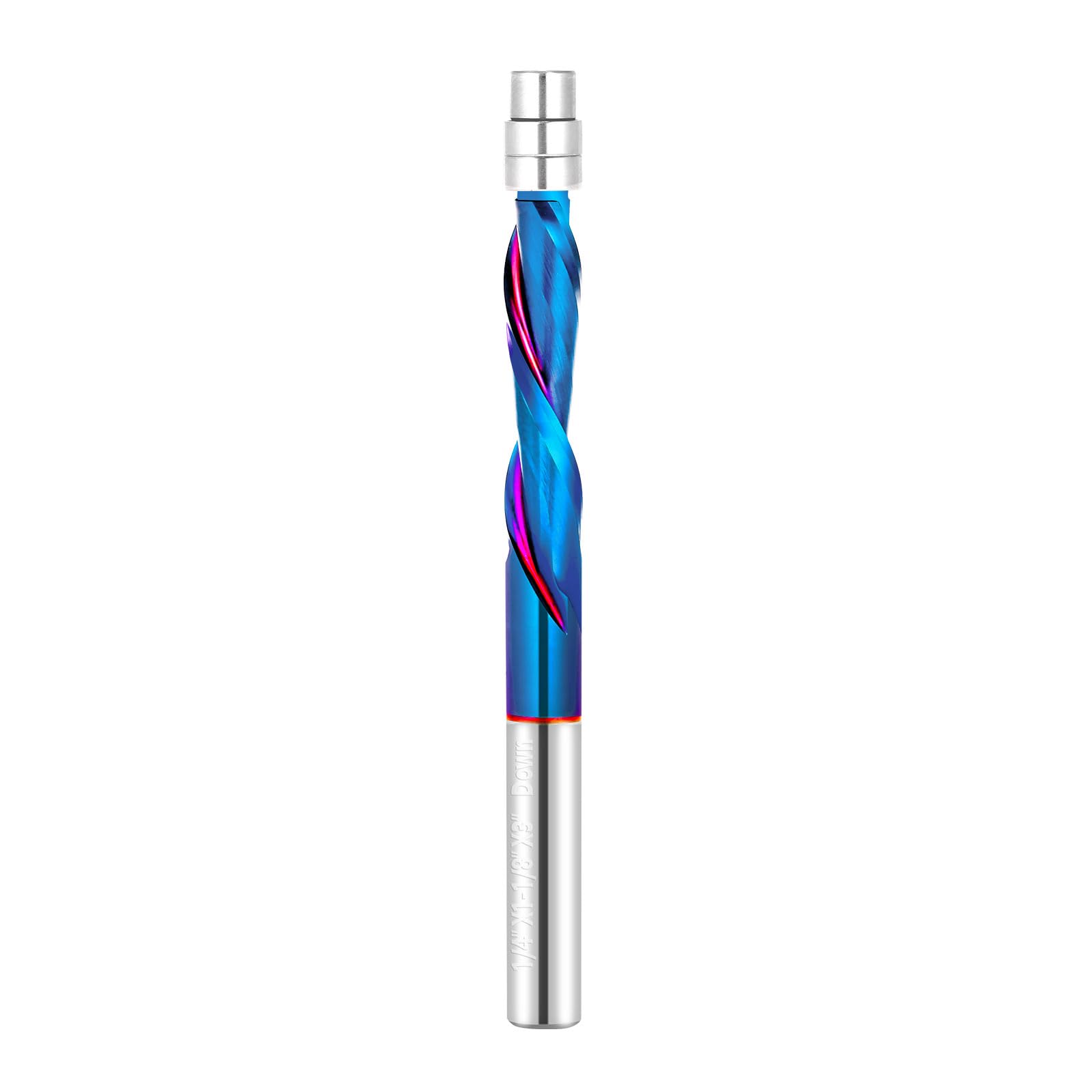 Jiiolioa Flush Trim Router Bits 1/4 inch Shank Dowm Cut Solide Carbide Flush Trim Bits with Nano Blue Coating by … — image 1