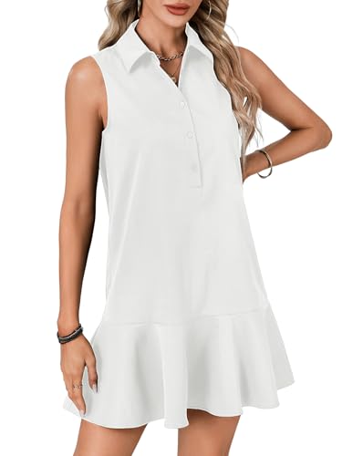 Image of Vrtige Women's Sleeveless Polo Dress Button Front Ruffle Hem Casual Golf Tennis Summer Mini Dresses