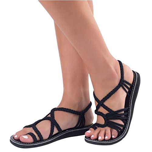ORANDESIGNE Damen Geflochtene Sandalen Sommer Gladiator Schuhe Casual Flachen Flip Flops Strand Zehentrenner Sandalen
