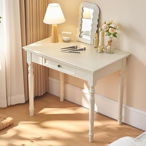 YNBXM French Country Style Writing Desk, 35”Solid Wood Farmhouse Computer Table with Drawers and Plenty of Room, Stability & Durability for Home Office, Study Workspace or Bedroom