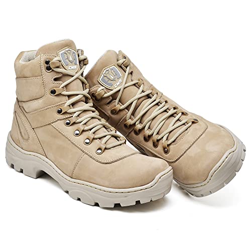 Bota Coturno Couro Masculina Adventure Areia Deserto Exército Cano Baixo (42, Areia)