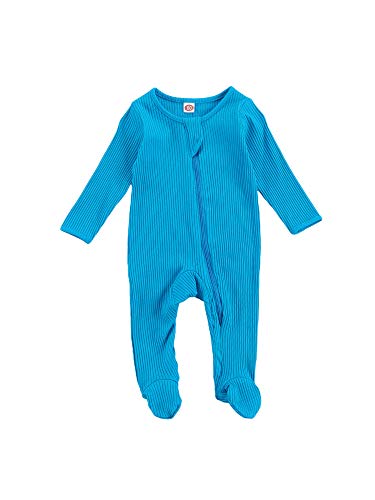 N /C Newborn Baby Unisex Pajamas Infant Boy Girls Zip-Front Non-Slip Footed Sleeper Pjs Organic Cotton (B-Sky Blue, 3-6 Months)