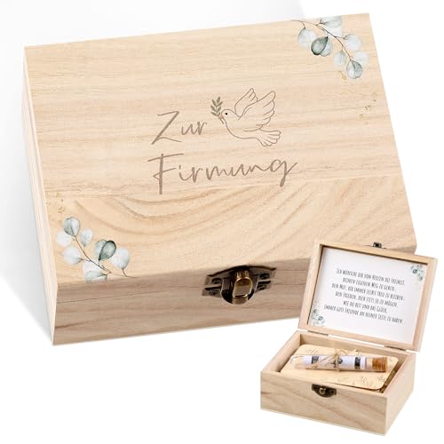 Namalu 4er Set Firmung Geldgeschenk Holzbox mit Eukalyptusblättern und Tauben Reagenzglas Holzsplitter Grußkarte und Raffia Gras Geldgeschenk Verpackung für Party Gäste Firmung Deko