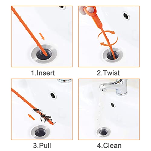 3 Pack Drain Clog Remover Tools, Snake Hair Drain Cleaning Tool, 20 Inch Wisekoti Hair Drain Cleaner Tool for Tubs Showers Kitchen Sink, 3-Pair of Free Disposable Gloves. - Thumbnail 2