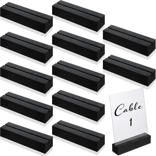 Zonon 12 Pcs Wood Place Card Holders Black Wooden Table Number Holder Stands Name Card Holder for Wedding Party Events Exhibition Decoration Office Restaurant Business (4.6 x 1.1 x 1 Inch)