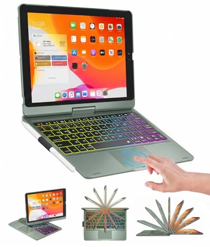 Image of BABG Keyboard Case for iPad 9th Generation, 360 Rotatable Backlit Keyboard with Pencil Holder for 10.2 inch iPad 9th Gen 2021 / 8th Gen 2020 / 7th Gen 2019 and iPad Air 3 / Pro 10.5 inch -Dark Green