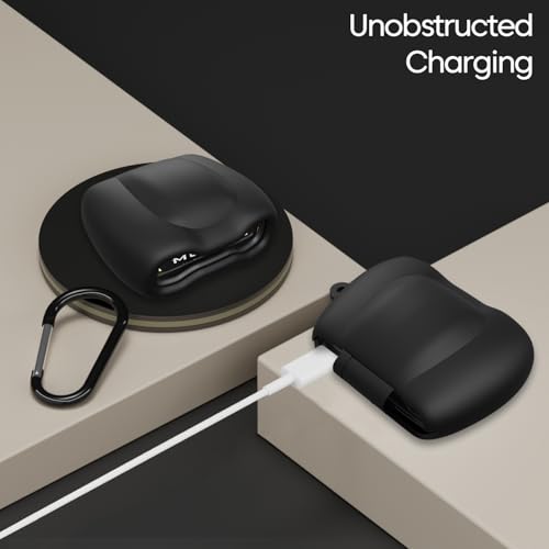 Image of Sounce Earphone Case Cover Compatible for GOBOULT Mustang Torq TWS Earbuds, Soft Silicone Skin Case Cover Shock-Absorbing Protective Case with Keychain [Front LED Visible] (Black)
