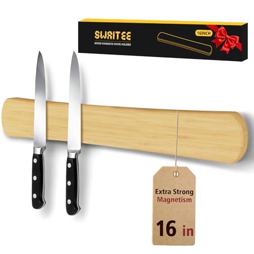 Swaitee Magnetic Knife Holder for Wall, 16 Inch Bamboo Knife Strip with Strong Magnetism, Kitchen Accessories Organizer, Housewarming Gifts for New Home, Storage Space Saver for Apartment/Rv/Farmhouse