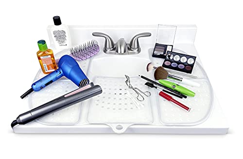 Sink Topper, foldable bathroom sink cover for counter space. A perfect makeup mat for vanity and bathroom must haves. Great as an RV sink cover, bathroom sink organizer and makeup brush cleaner mat.