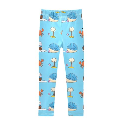 ALAZA Girls' Leggings Children's Yoga Pants Skinny Printed Dance Crab Shell Coconut Tree Comfortable 4T