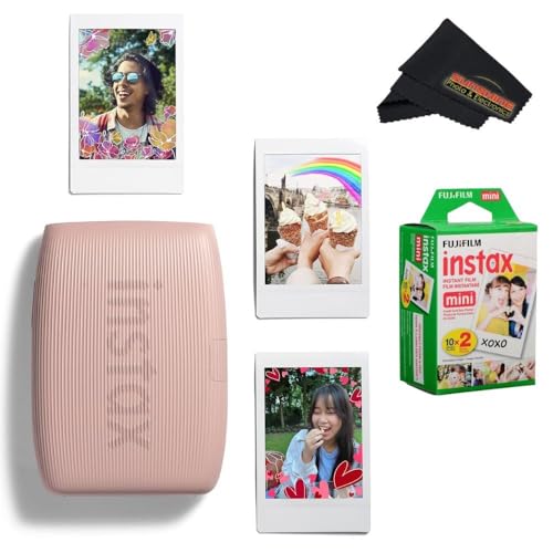 Fujifilm INSTAX Mini Link 3 Smartphone Printer with INSTAX Mini Instant Film and Sunshine Microfiber Cleaning Cloth... (Rose Pink, 1 Twin Pack (20 Sheets))