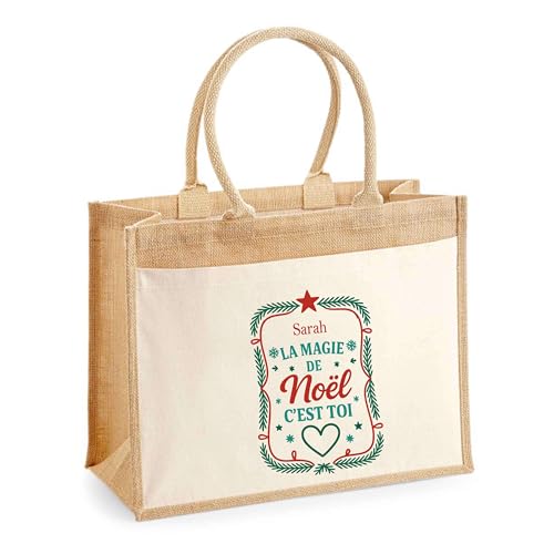 Sac shopping Sarah Magie de Noël : sac cabas rectangle en tissu pour cadeau de Noël collègue