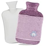 Cómoda Funda de Felpa: La hot water bottle con funda viene con una funda de felpa, Hay dos aberturas en la parte superior e inferior para que puedas pasar la mano y mantener tus manos y pies calientes en invierno. La funda de felpa distribuye el calor uniformemente y le protege del sobrecalentamiento.
