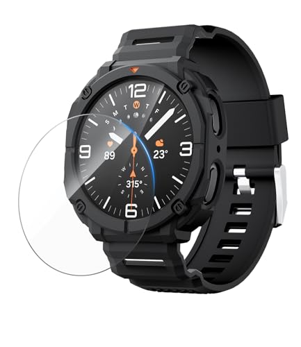 WEHAMU 2025 Watch Band for Samsung Galaxy Watch 8 44mm Band with Case and Tempered Glass Screen Protector TPE Rugged Protective Replacement Cover for Men, Black