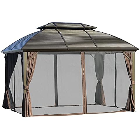 Outsunny Hardtop Steel Gazebo with Curtains Cover