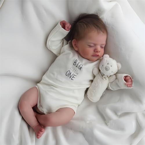 MAIHAO 18 Zoll Reborn Puppe Lebensechte Babypuppe Reborn Babys Realistische Puppen Weicher Baumwollkörper Sieht aus wie EIN echtes Baby (Jungen mit geschlossenen Augen) (weißes Kleid)