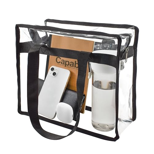 Enkrio Clear Tote Bag Stadium Security Travel & Gym Zippered Crossbody Messenger Shoulder Bag Shoulder Strap & Zippered Top Sturdy PVC
