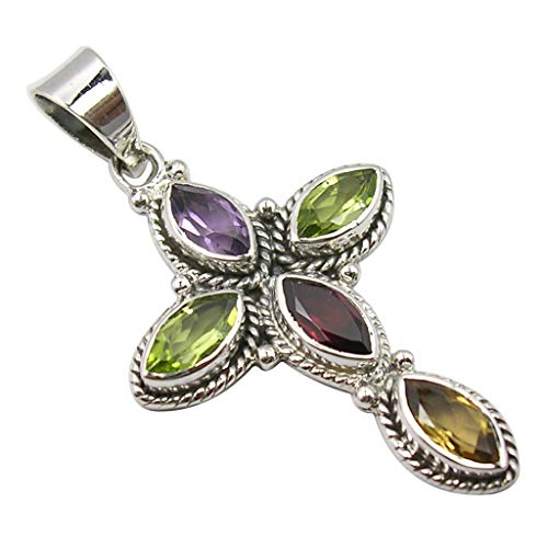 Best Second Christmas Jewelry Deals SilverStarJewel 925 Solid Silver Marquise Multistones Cross Pendant 1.7 