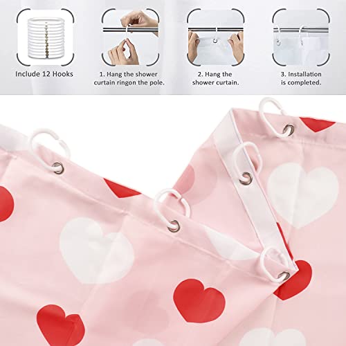 GCIREC Valentine's Day Shower Curtain, Weighted Bottom Romantic Love Theme Pink and Red Little Heart Fabric Bathroom Curtain Home Decor Waterproof Washable with 12 Hooks,72"x72" by GCIREC - Used condition - Image 7