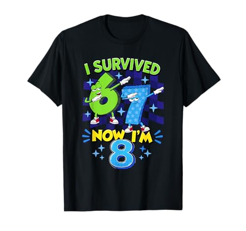 8th Birthday Dabbing Six Seven I Survived 67 Now I'm 8 T-Shirt