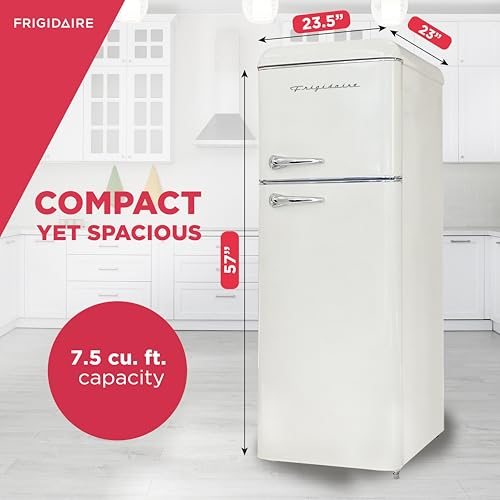 Image of Frigidaire EFR756, 2 Door Apartment Size RETRO Refrigerator with Top Freezer, Chrome Handles, 7.5 cu ft