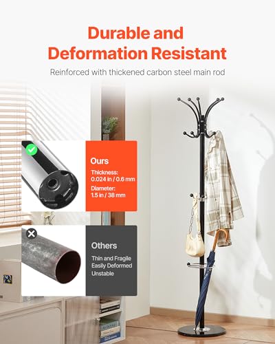 VEVOR Freestanding Coat Rack, Metal Coats Rack Stand with Umbrella Holder, Stable Marble Base & 14 Hooks, Hall Coat Tree for Entryway, Bedroom, Living Room, Stylish Coats Hanger for Hats, Scarves, Bag - Cosy Home Interiors VEVOR Freestanding Coat Rack, Metal Coats Rack Stand with Umbrella Holder, Stable Marble Base & 14 Hooks, Hall Coat Tree for Entryway, Bedroom, Living Room, Stylish Coats Hanger for Hats, Scarves, Bag - Image 3