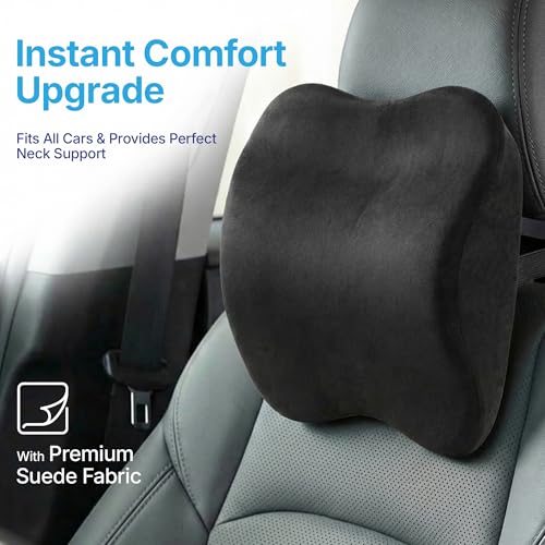 Image of Kingsway Car Accessories Neck Rest Seat Cushion, Universal Use, Long Drive Travel Orthopedic Headrest Car Memory Foam Pillow in Black, Super Soft and Super Comfort with 2 Adjustable Strap, Pack of 1