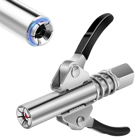 DSCstea Grease Gun Coupler. 12,000PSI Powerful Locking lube Gun Coupler. Compatible with All 1/8" Grease Guns.Quick Release Grease Coupler.Equipped with 11.8in (Approx. 30cm) Spring Loaded Hose.