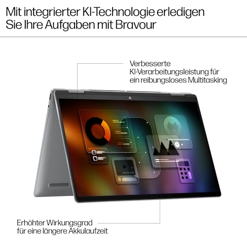 HP Envy x360 2-in-1 Convertible Laptop | AMD Ryzen 5 8640HS | KI optimiert | 14 2.8K OLED Touch Display | 16GB RAM | 512GB SSD | ‎AMD Radeon Graphics | QWERTZ | Copilot Key | Windows 11 Home | Silber