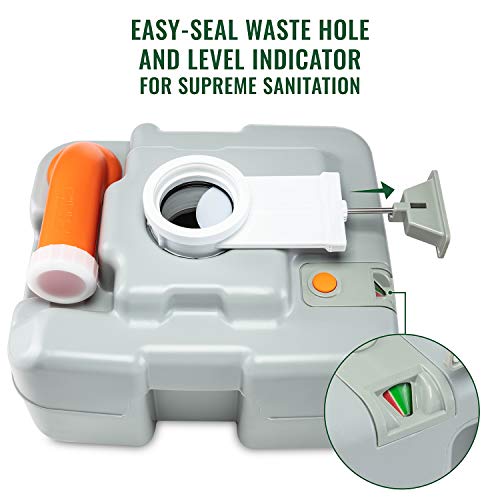 Hike Crew Advanced Portable Outdoor Camping and Travel Toilet – Adult Porta Potty w/Level Indicator, Rotating Spout, Pressure Valve, 3-Way Pistol Flush – for RV, Boat or Trailer – 5.3 Gallon (20L)