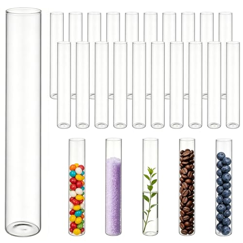 Idota 20 Stück Reagenzgläser 20x120mm Borosilikatglas Reagenzglas mit flachem Boden Glasröhrchen Reagenzgläser Reagenzglas Vase für Blumen Pflanzen